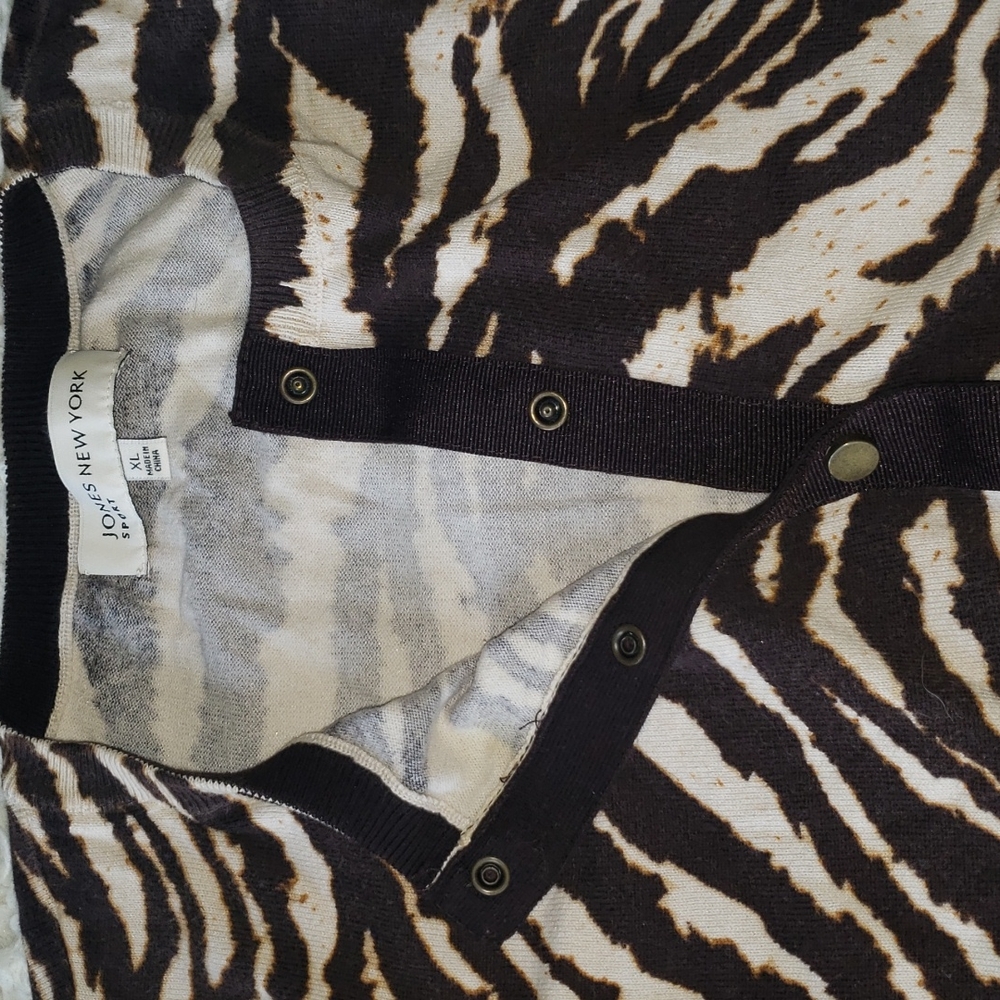 Jones New York Sport Brown Cream Zebra Print 3/4 Sleeve XL - Picture 4 of 8